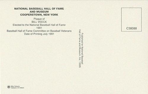 1965-22 Cooperstown Plaque Postcards #NNO Bill Veeck Back