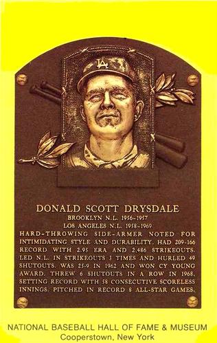 1965-22 Cooperstown Plaque Postcards #NNO Don Drysdale Front
