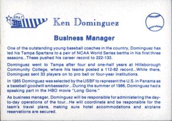 1987 BDK Pan Am Team USA Blue #NNO Ken Dominguez Back