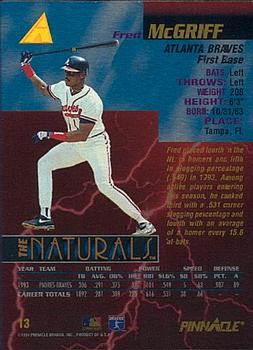 1994 Pinnacle The Naturals #13 Fred McGriff   Back