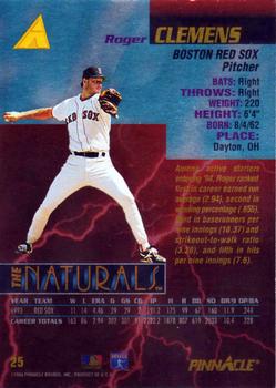 1994 Pinnacle The Naturals #25 Roger Clemens   Back