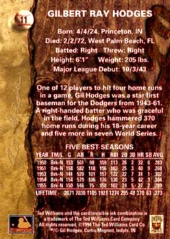 1994 Ted Williams #11 Gil Hodges Back