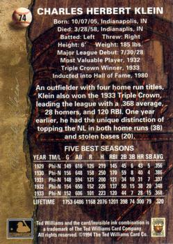1994 Ted Williams #74 Charles Klein Back