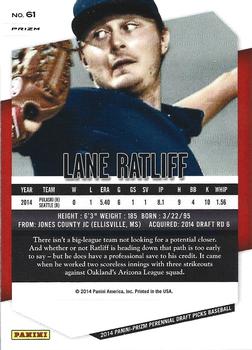 2014 Panini Prizm Perennial Draft Picks - Prizms Red White and Blue Pulsar #61 Lane Ratliff Back
