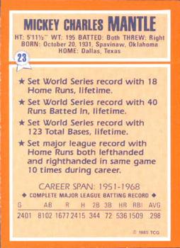 1985 Topps Woolworth All Time Record Holders #23 Mickey Mantle Back
