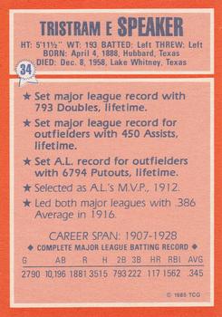 1985 Topps Woolworth All Time Record Holders #34 Tris Speaker Back