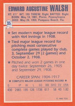 1985 Topps Woolworth All Time Record Holders #35 Ed Walsh Back