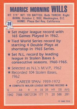 1985 Topps Woolworth All Time Record Holders #39 Maury Wills Back