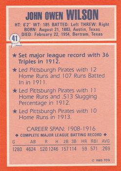 1985 Topps Woolworth All Time Record Holders #41 Owen Wilson Back