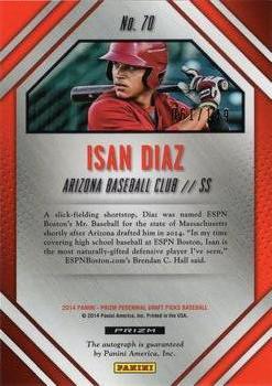 2014 Panini Prizm Perennial Draft Picks - Prospect Signatures Prizms Purple #70 Isan Diaz Back