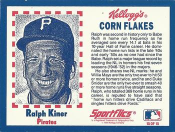 1991 Kellogg's Corn Flakes Baseball Greats #15 Ralph Kiner Back