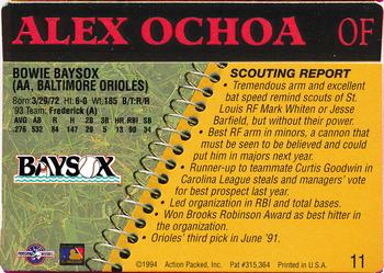 1994 Action Packed Minors #11 Alex Ochoa Back