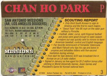 1994 Action Packed Minors #3 Chan Ho Park Back