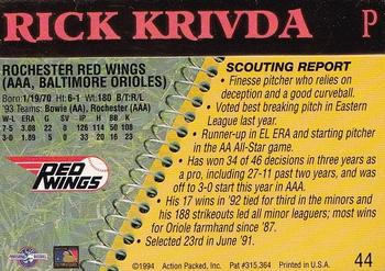 1994 Action Packed Minors #44 Rick Krivda Back