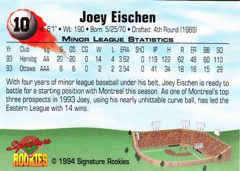 1994 Signature Rookies #10 Joey Eischen Back