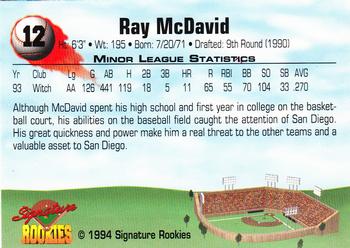 1994 Signature Rookies #12 Ray McDavid Back
