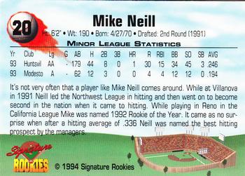 1994 Signature Rookies #20 Mike Neill Back