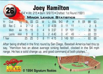 1994 Signature Rookies #26 Joey Hamilton Back