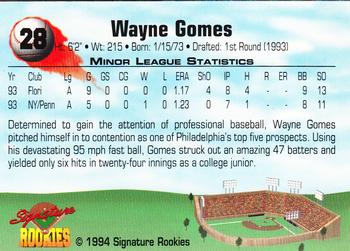1994 Signature Rookies #28 Wayne Gomes Back