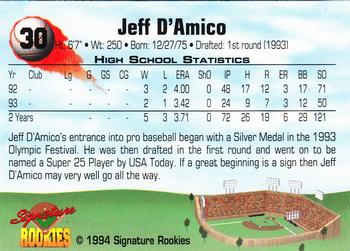1994 Signature Rookies #30 Jeff D'Amico Back