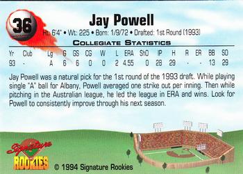 1994 Signature Rookies #36 Jay Powell Back