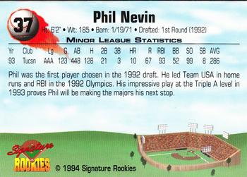 1994 Signature Rookies #37 Phil Nevin Back