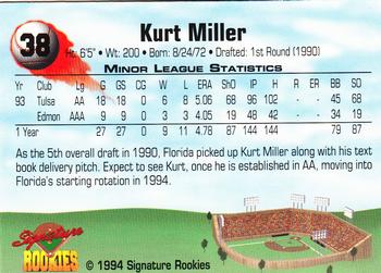 1994 Signature Rookies #38 Kurt Miller Back