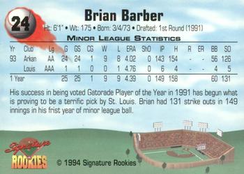 1994 Signature Rookies #24 Brian Barber Back
