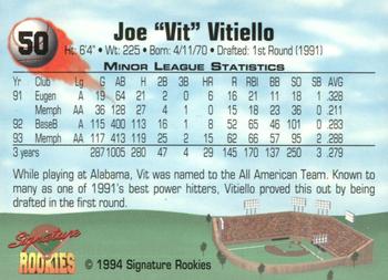 1994 Signature Rookies #50 Joe Vitiello Back