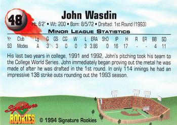 1994 Signature Rookies #48 John Wasdin Back