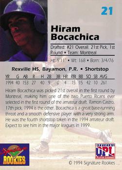 1994 Signature Rookies Draft Picks #21 Hiram Bocachica Back