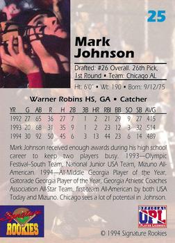 1994 Signature Rookies Draft Picks #25 Mark Johnson Back
