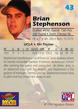 1994 Signature Rookies Draft Picks #43 Brian Stephenson Back