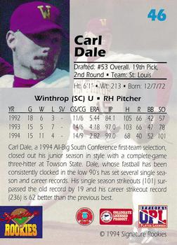 1994 Signature Rookies Draft Picks #46 Carl Dale Back