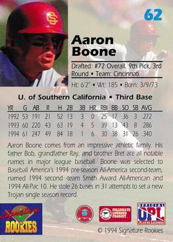 1994 Signature Rookies Draft Picks #62 Aaron Boone Back