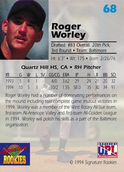 1994 Signature Rookies Draft Picks #68 Roger Worley Back