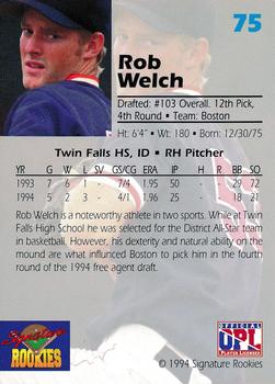 1994 Signature Rookies Draft Picks #75 Robb Welch Back