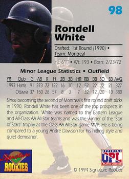 1994 Signature Rookies Draft Picks #98 Rondell White Back