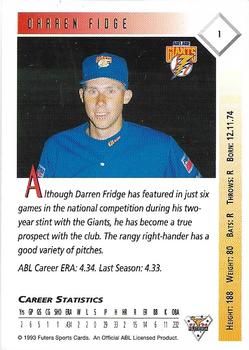 1993-94 Futera Australian Baseball Export Series #1 Darren Fidge Back