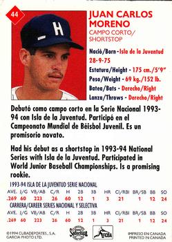 1994 Cuban Serie Selectiva #44 Juan Carlos Moreno Back