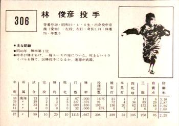 1967 Kabaya-Leaf (JF 4) #306 Toshihiko Hayashi Back