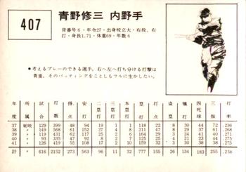 1967 Kabaya-Leaf (JF 4) #407 Shuzo Aono Back