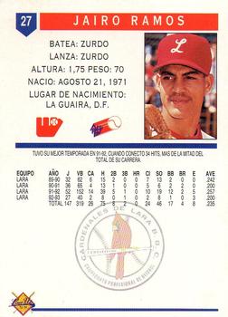 1993-94 Line Up Venezuelan Winter League #27 Jairo Ramos Back