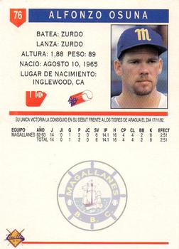 1993-94 Line Up Venezuelan Winter League #76 Alfonso Osuna Back