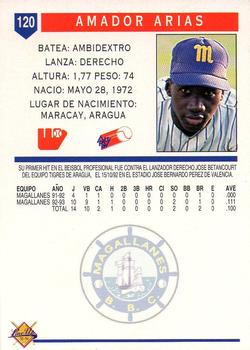 1993-94 Line Up Venezuelan Winter League #120 Amador Arias Back