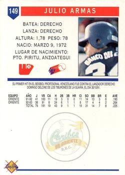 1993-94 Line Up Venezuelan Winter League #149 Julio Armas Back