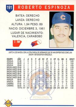 1993-94 Line Up Venezuelan Winter League #191 Roberto Espinoza Back
