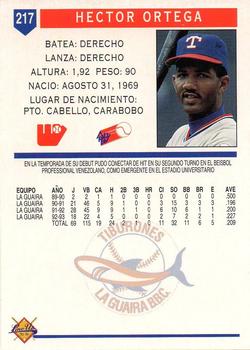 1993-94 Line Up Venezuelan Winter League #217 Hector Ortega Back