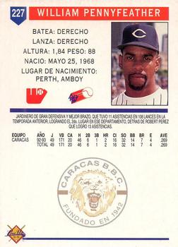 1993-94 Line Up Venezuelan Winter League #227 William Pennyfeather Back