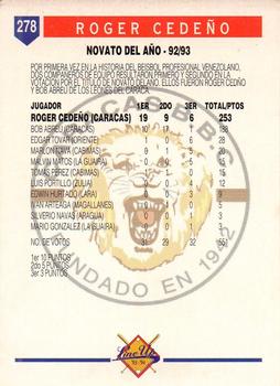 1993-94 Line Up Venezuelan Winter League #278 Roger Cedeno Back